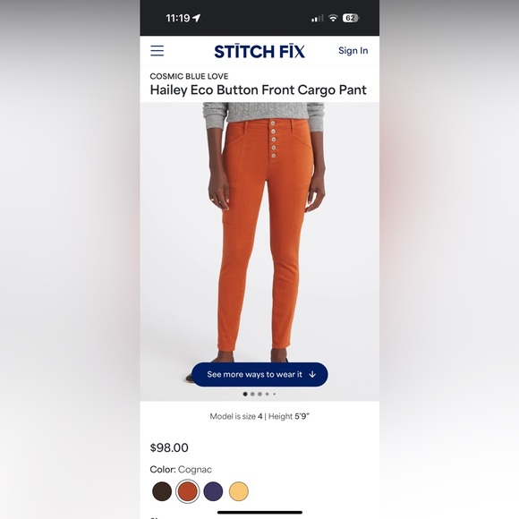 Cosmic Blue Love Hailey Eco Button Front Cargo Pant - Picture 12 of 12